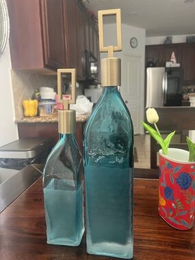 The Uttermost Annabella Teal Blue Textured (2 piece set) Glass Bottles Accents